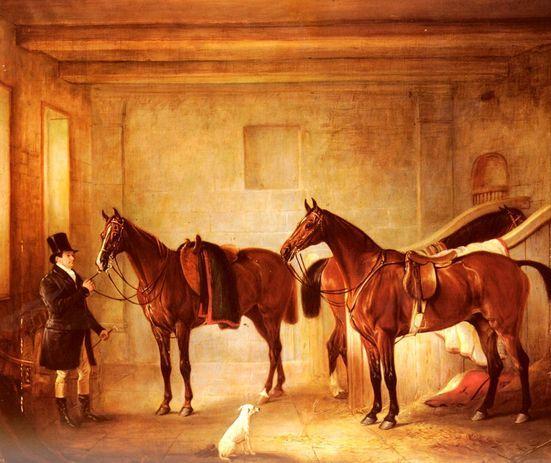 Sir John Thorold's Bay Hunters With Their Groom In A Stable.jpg