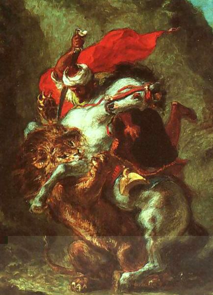 Eugene Delacroix _ arab horseman attacked by a lion (1849).jpg