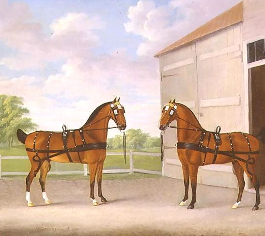 John Nost Sartorius _ A Pair of Bay Carriage Horses in a Stable Yard, 1784.jpg