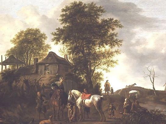 Pieter Wouwermans or Wouwerman _ A landscape with a cottage and horsemen.jpg