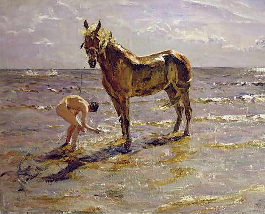 Valentin Aleksandrovich Serov _ Bathing a Horse, 1905.jpg