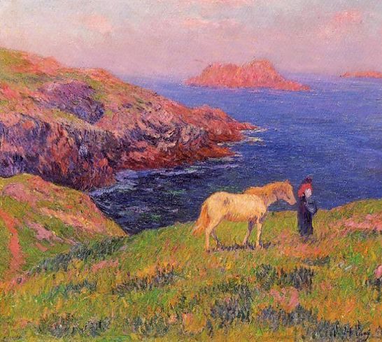 Henri Moret _ Cliff at Quesant with Horse.jpg