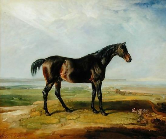 James Ward _ Dr. Syntax, a bay racehorse, standing in a coastal landscape, an estuary beyond.jpg