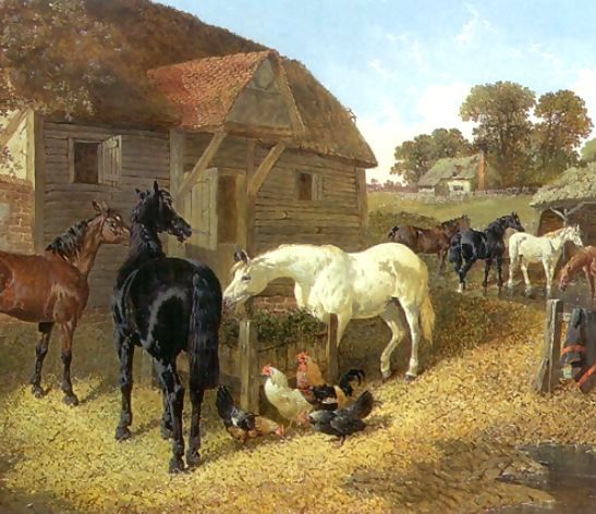 John Frederick Herring, Jnr. _ Farm Animals, Horses and Chickens in Farmyard.jpg