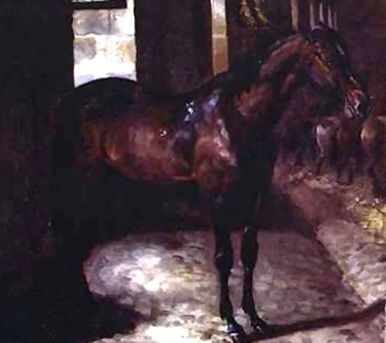 Theodore Gericault _ Dark Bay Horse in the stable.jpg