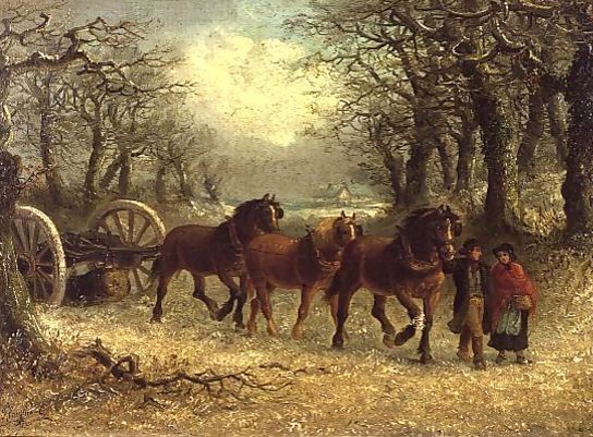 Thomas Smythe _ Couple leading a horse-drawn logging cart in winter.jpg