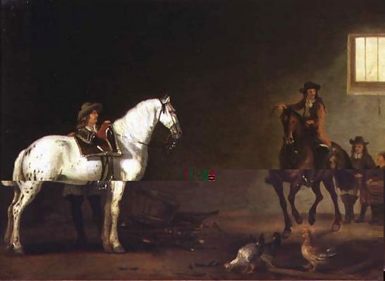 Abraham Van Calraet _ Horsemen with a grey and a bay in a riding school.jpg