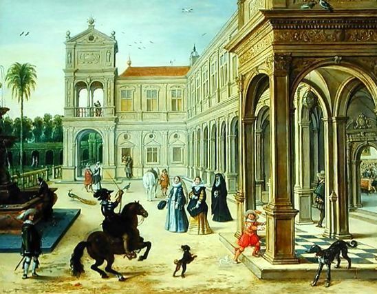 Sebastien Vrancx _ Horseman and Elegant Figures Outside a Palace Courtyard.jpg