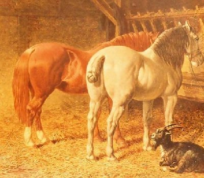 John Frederick Herring Snr _ Horses and a goat in a stable.jpg