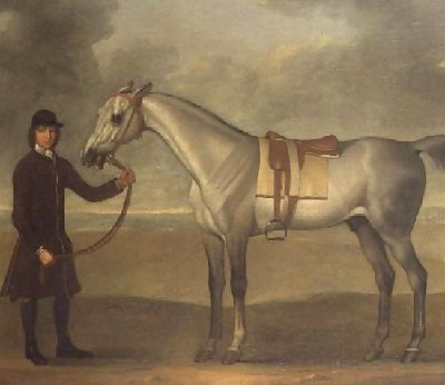 James Seymour _ Grey racehorse held by a groom.jpg