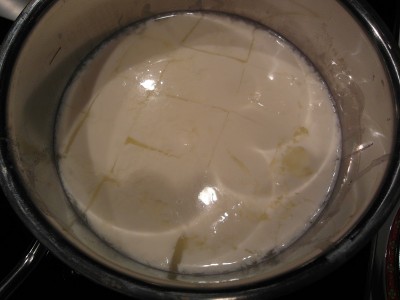 Cagliata debolissima - a destra si vede dove inserisco il termometro. Uno sconquasso. / ESL Cagliata.JPG ESL Cagliata.JPG